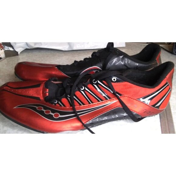 Saucony Racing Men's size 12.5 red black spitfire sprint spike running shoes - Picture 2 of 8